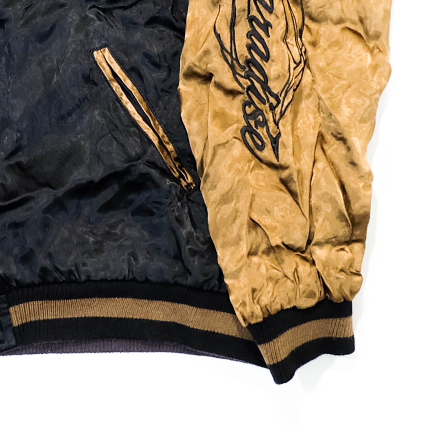 Junky’s Paradise Crown Skull Sukajan Jacket Black Gold Embroidered Japanese Rock Bomber Size L