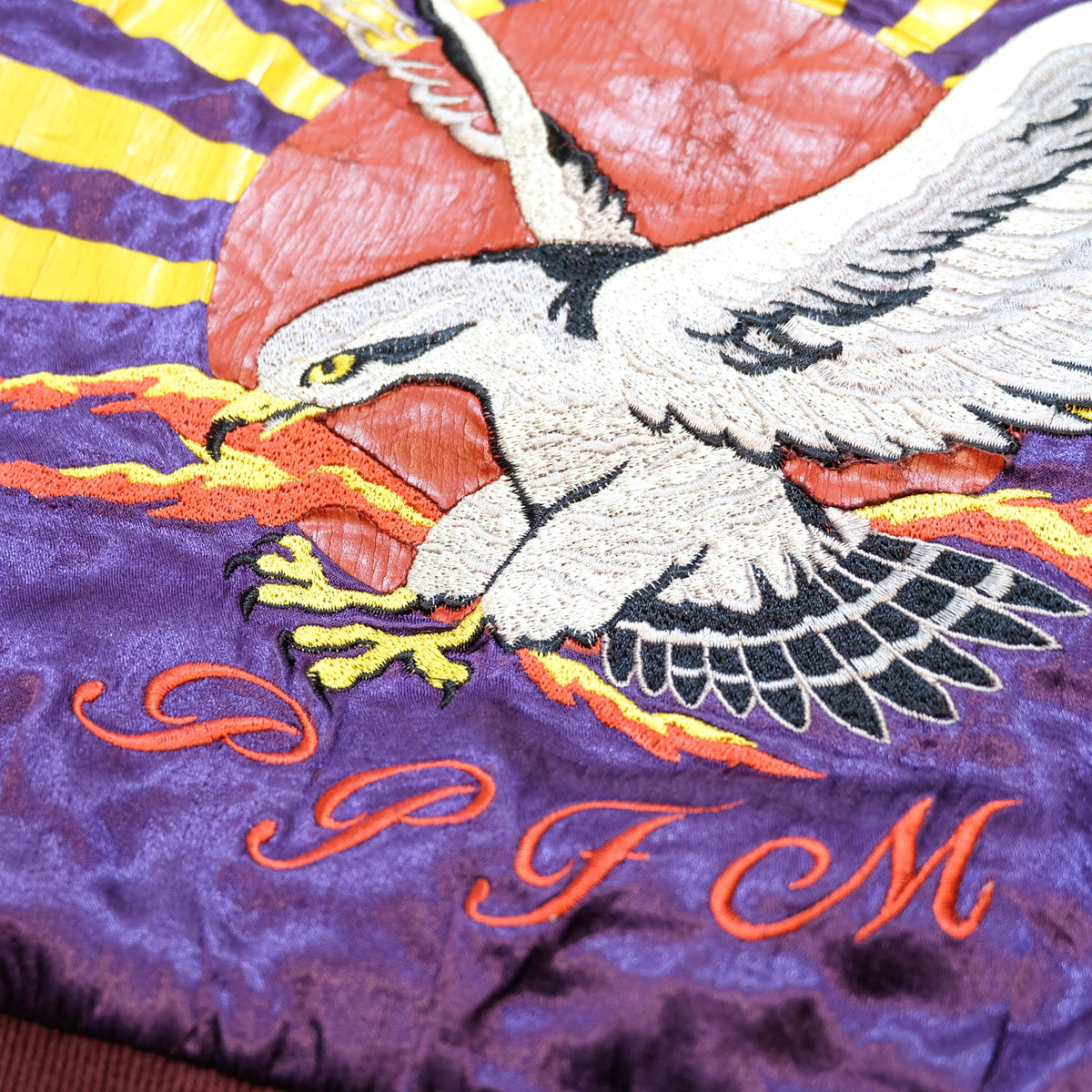 PPFM Peyton’s Place for Men Vintage Velvet Sukajan Jacket | Japanese Hinomaru Eagle Wolf Embroidery Souvenir Bomber Jacket Purple Size M-L