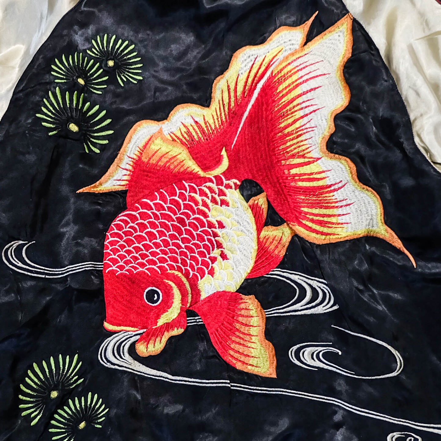 Sakura Goldfish Reversible Sukajan Jacket | Japanese Koi Carp Embroidery Souvenir Bomber Jacket