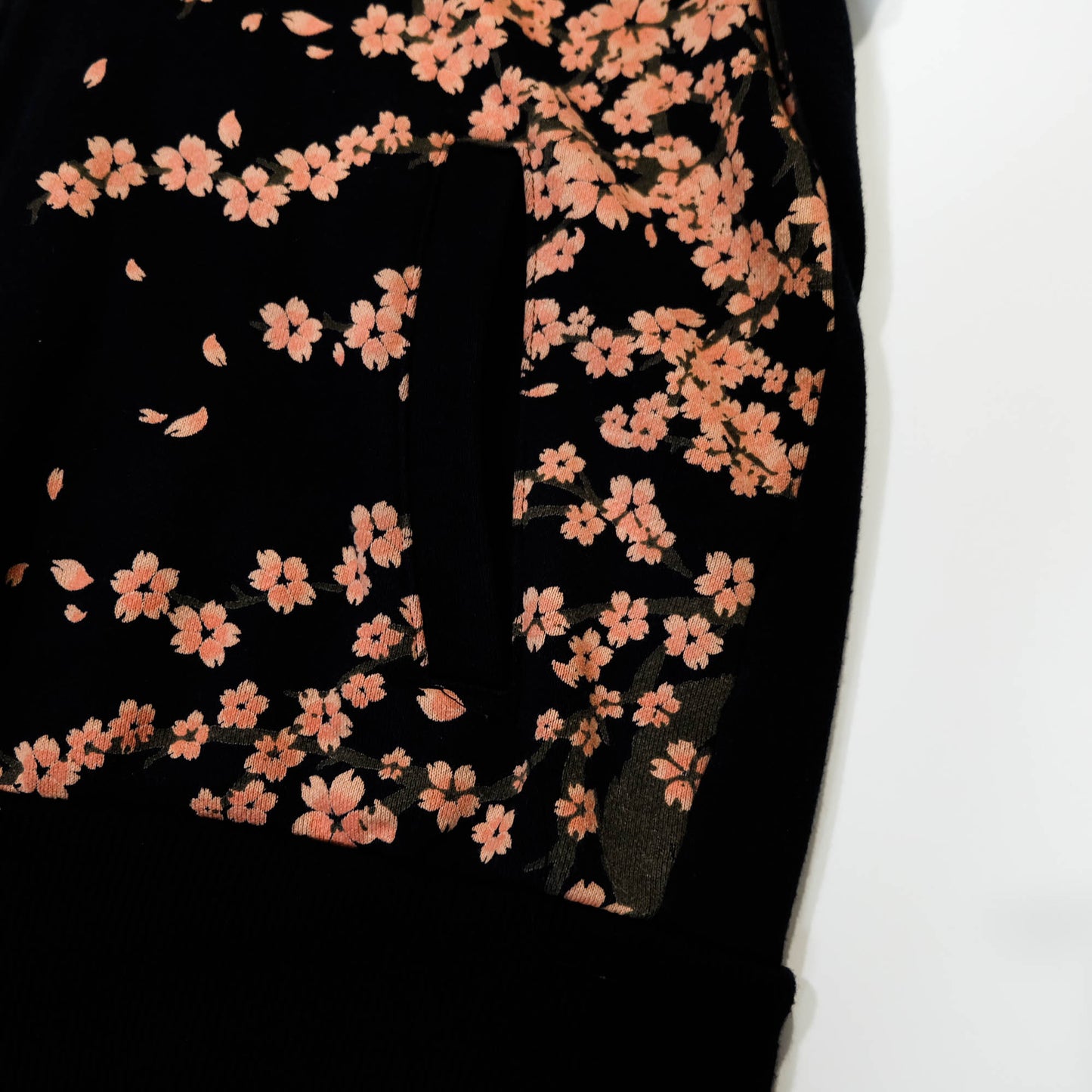 Elegant Japanese Streetwear Hoodie with Cascading Sakura Branch Embroidery, Falling Petals and Wagara-Inspired Floral Art