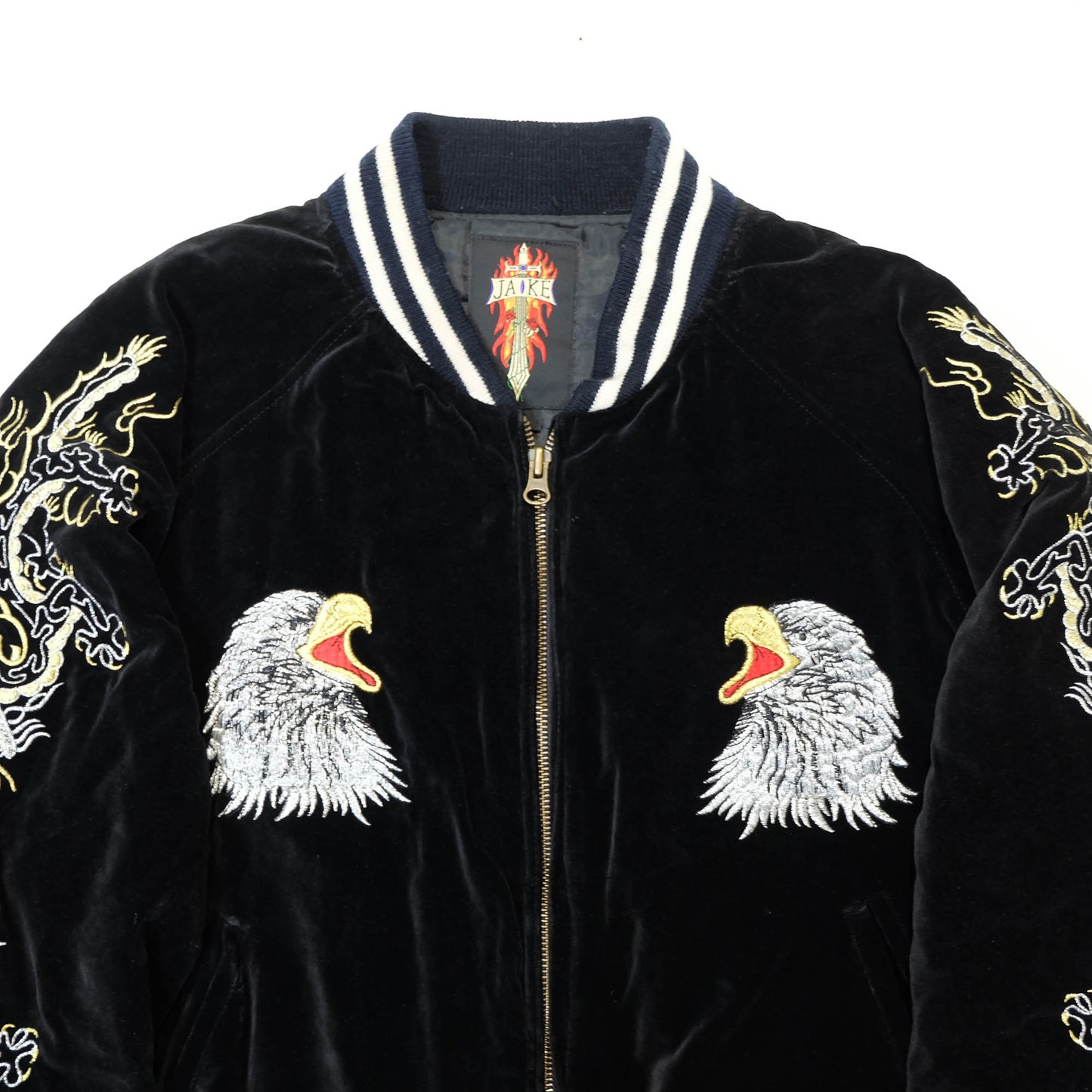 Rare Japanese Velvet Bomber Jacket Featuring Twin Dragons, Eagle & Yokosuka Souvenir Artwork