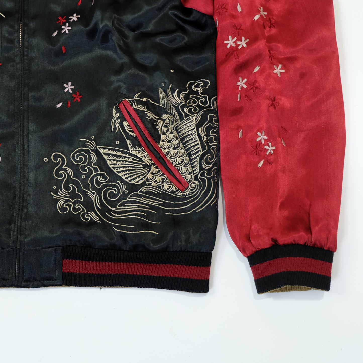 Reversible Japanese Dragon Koi Fish Whirlpool Art Sukajan Souvenir Jacket Size M