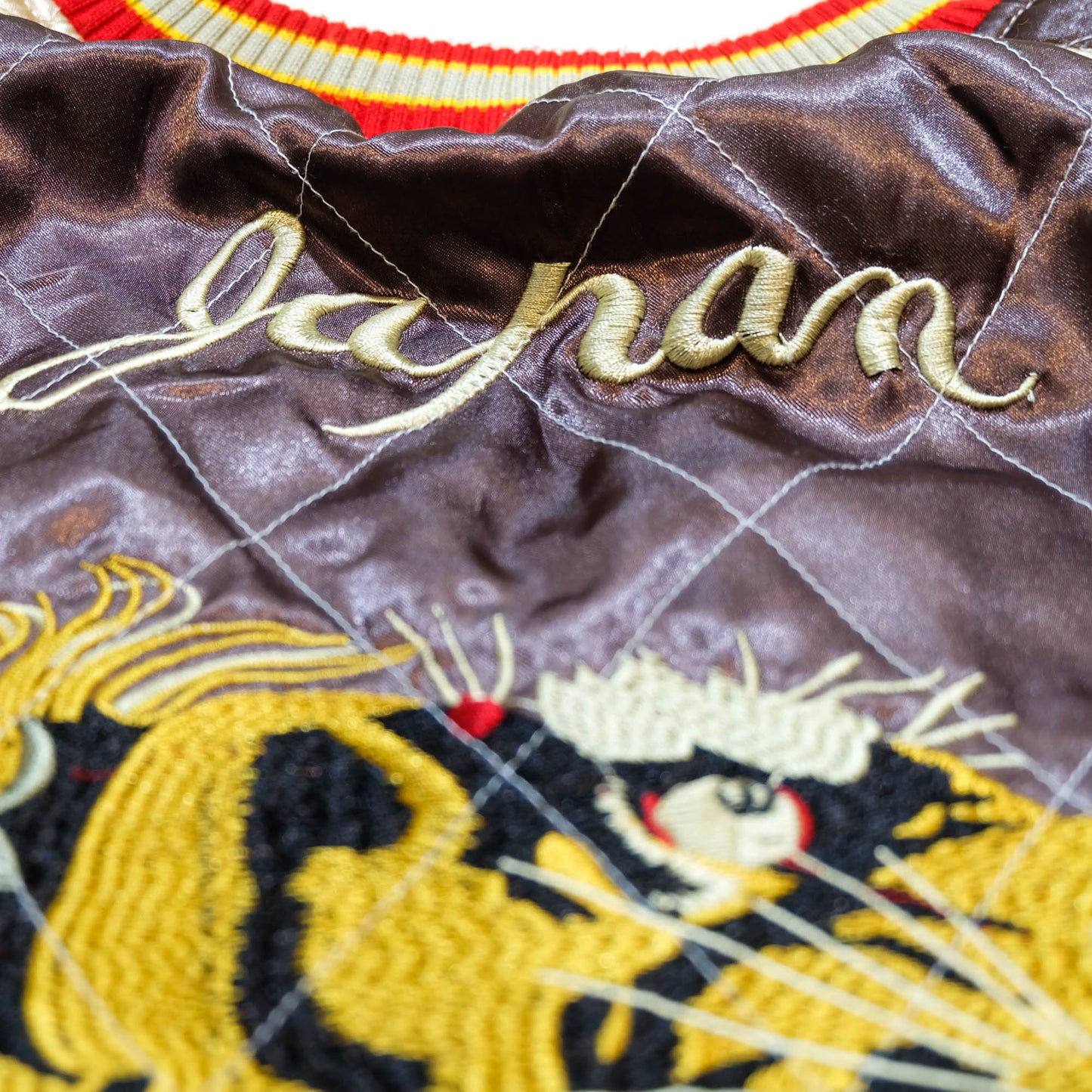 Brown Tiger × Dragon Embroidered Sukajan Jacket Japanese Souvenir Bomber Jacket M-L | Vintage Yokosuka Style Streetwear Wearable Art