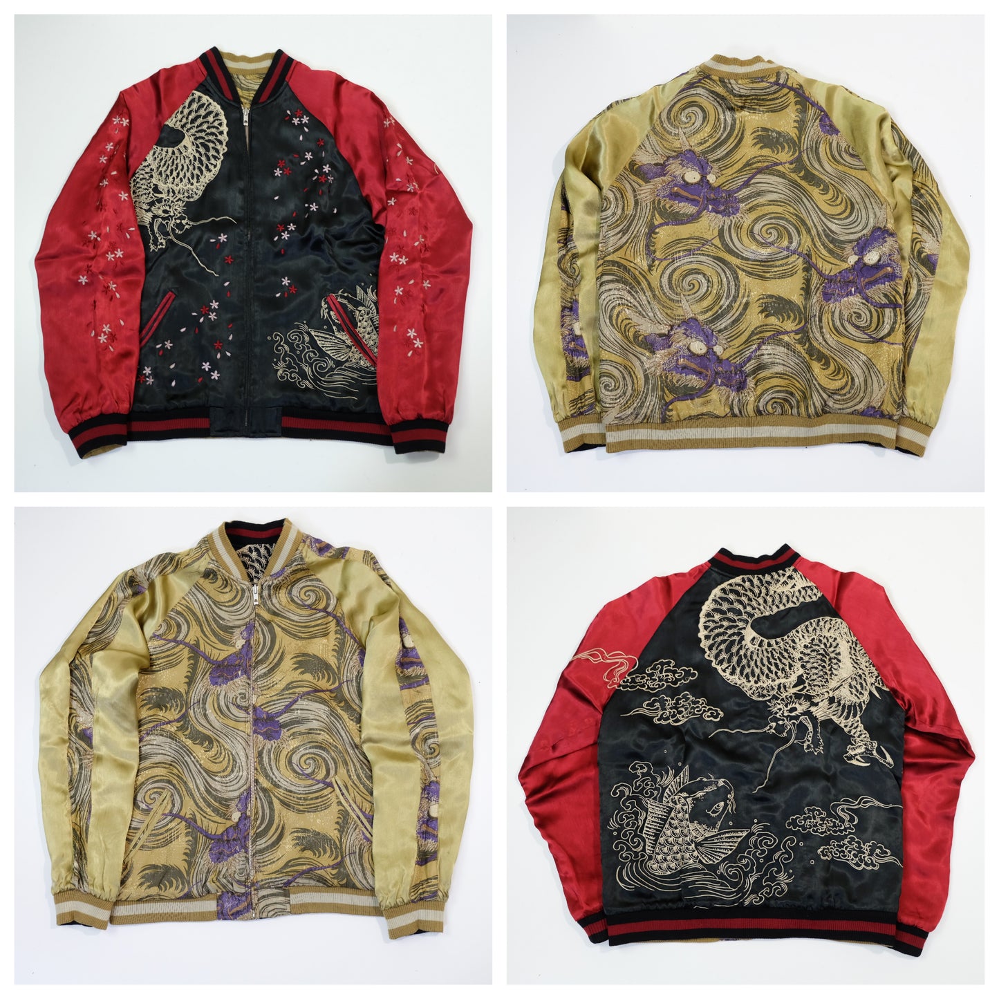 Reversible Japanese Dragon Koi Fish Whirlpool Art Sukajan Souvenir Jacket Size M