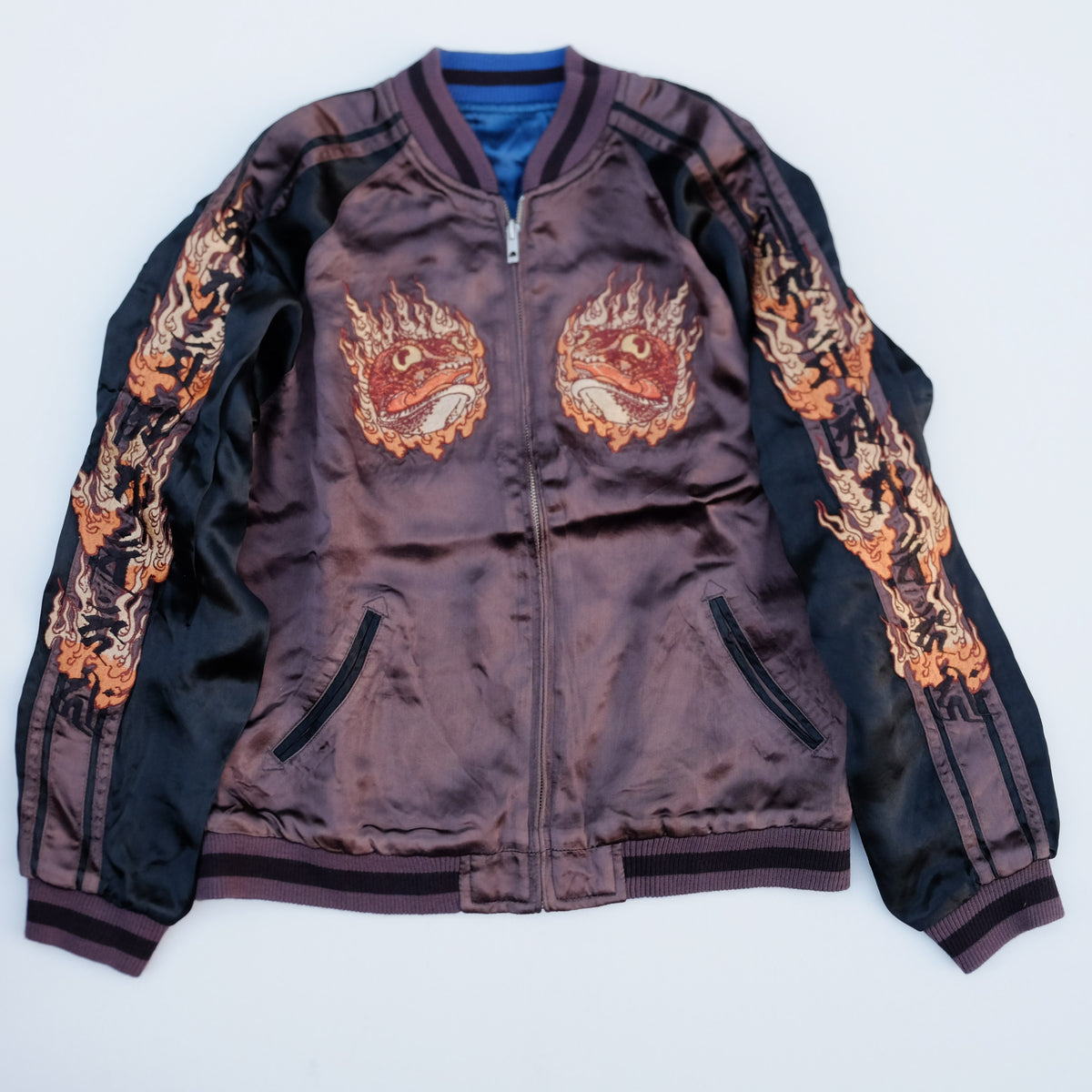 Satori Japanese Embroidered Souvenir Bomber | Hannya Mask x Jiraiya Folklore Art Wearable Streetwear