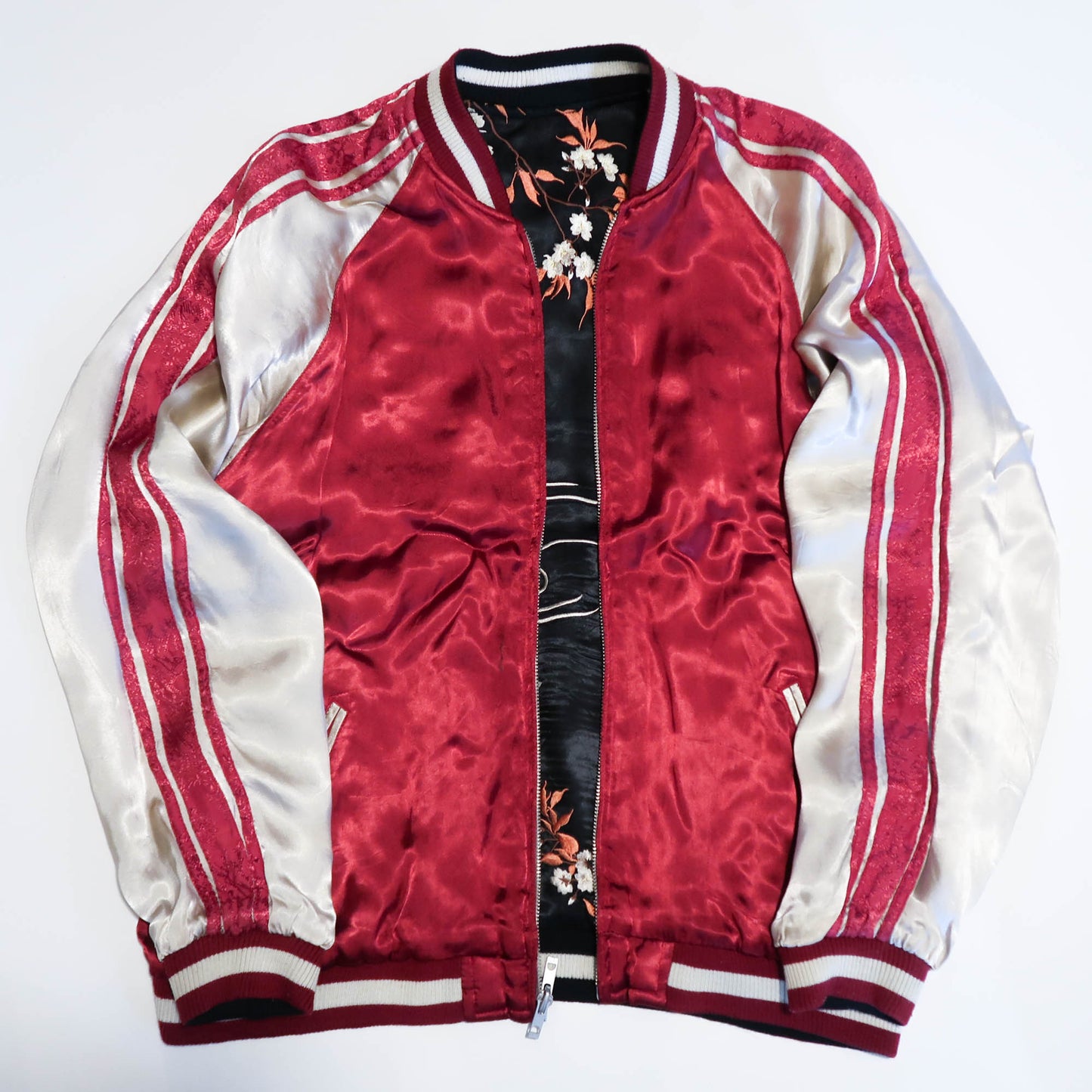 Japanese Sukajan Souvenir Jacket – Koi Carp & Sakura Reversible Embroidered Bomber Jacket