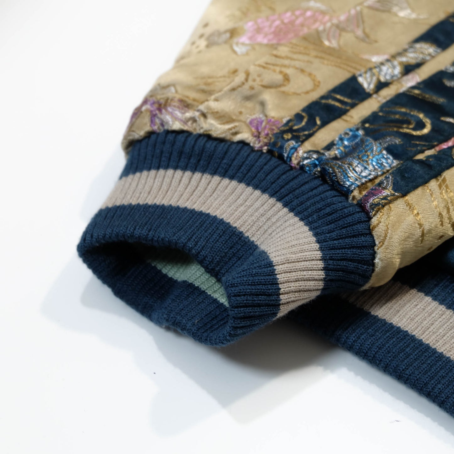 Elegant Japanese Embroidered Jacket Featuring Traditional Kingyo Goldfish, Water Ripples & Edo-Inspired Artwork