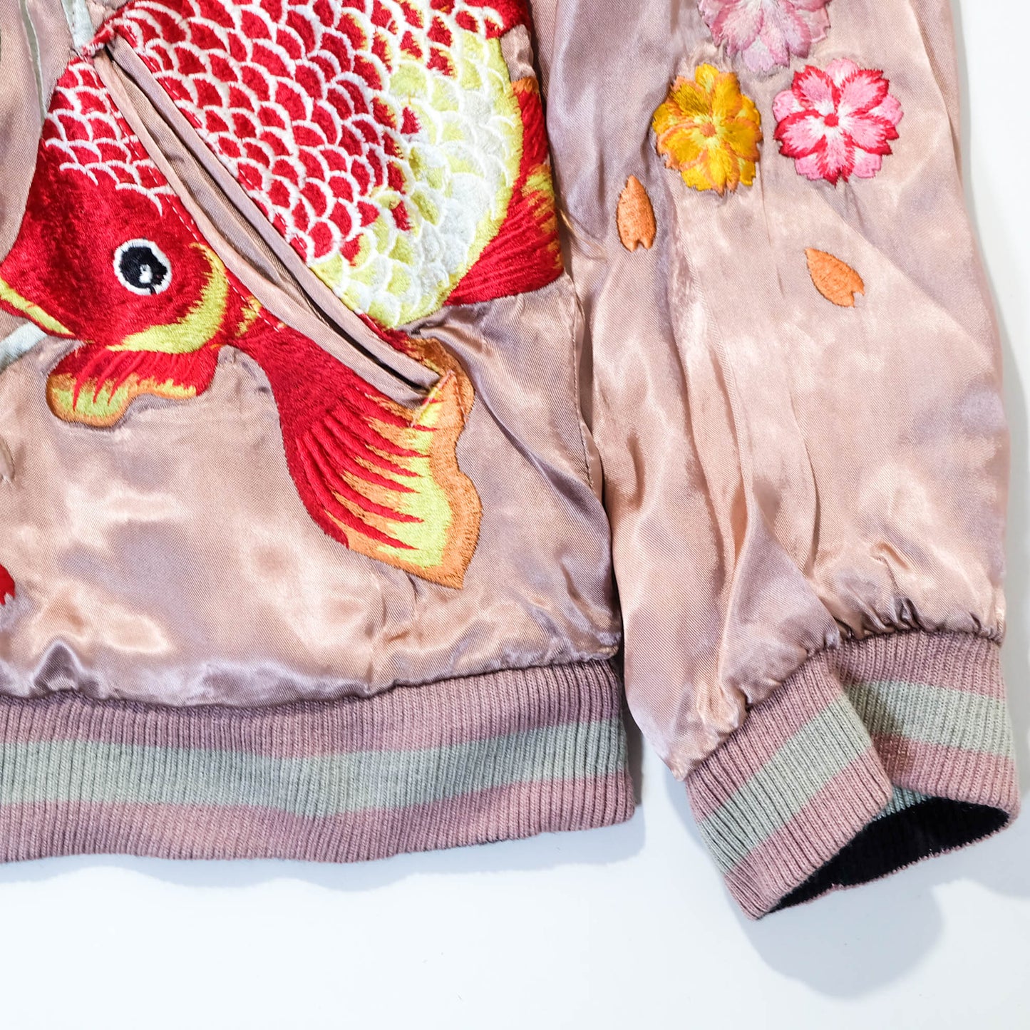Sakura Goldfish Reversible Sukajan Jacket | Japanese Koi Carp Embroidery Souvenir Bomber Jacket