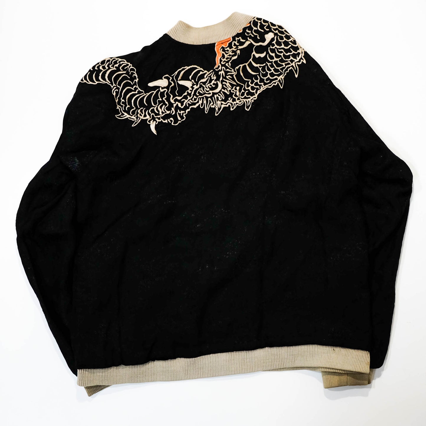 Japanese Sukajan Jacket XL Dragon & Koi Carp Water Wave Embroidery Reversible Yokosuka Bomber