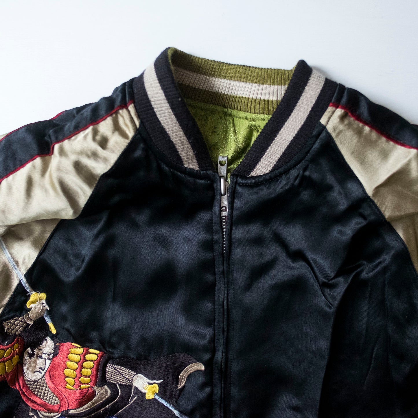 Samurai Ukiyo-e Dragon Reversible Sukajan Jacket Size L | Japanese Nihonga Inspired Souvenir Bomber