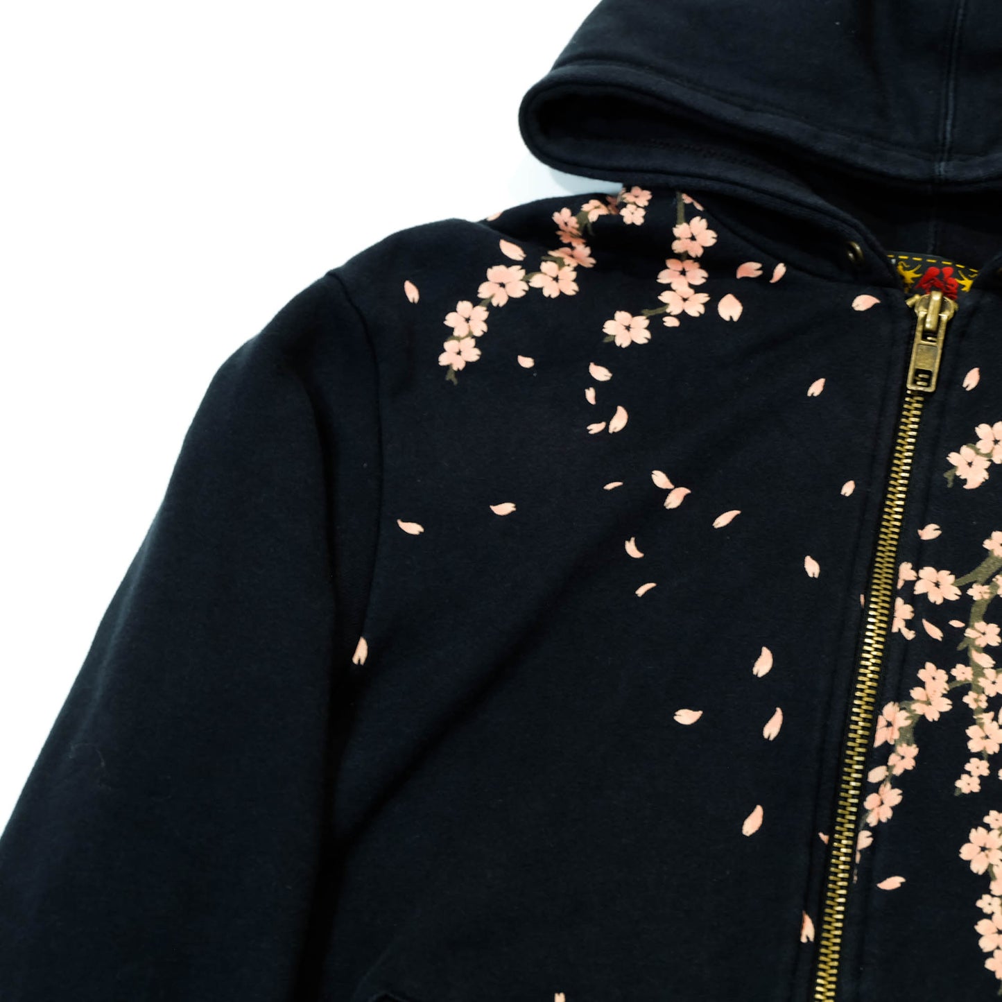 Elegant Japanese Streetwear Hoodie with Cascading Sakura Branch Embroidery, Falling Petals and Wagara-Inspired Floral Art