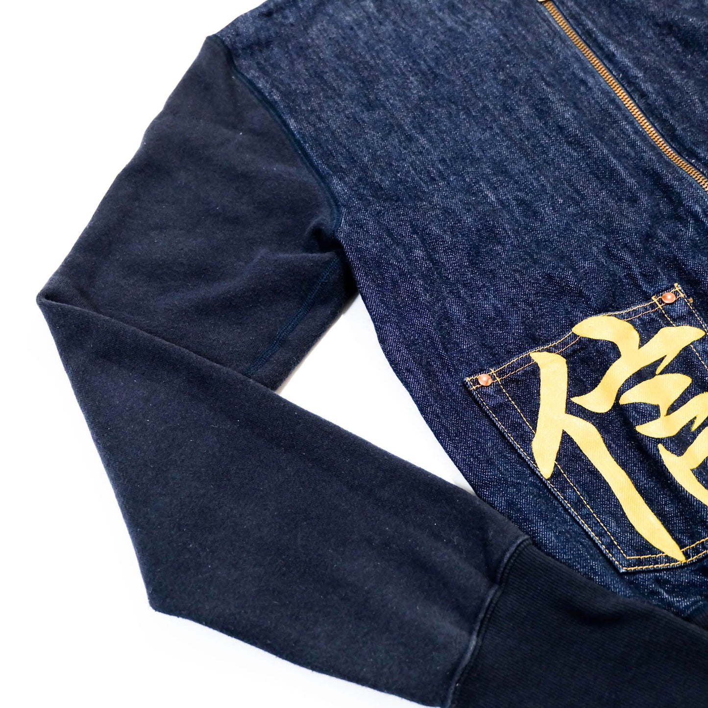 Dope Vintage Atelier Yamane Denim × Sweat Bomber Jacket 100% Design Japan Indigo Wagara Workwear Streetwear Size 38