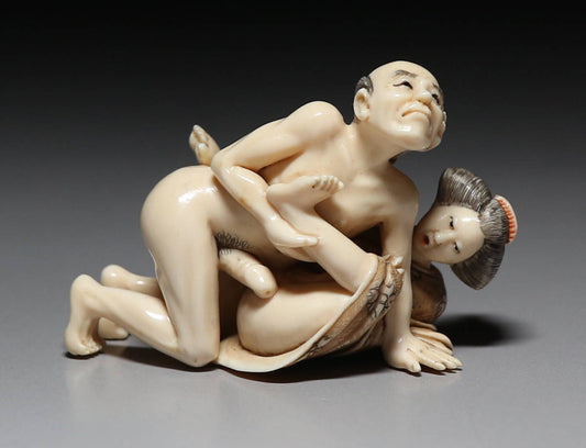 Japanese Shunga Ukiyoe Utamaro Erotica Sensual Samurai Geisha Oiran Sex Art Fetish Play NETSUKE Statue Okimono Doll Collectible #1