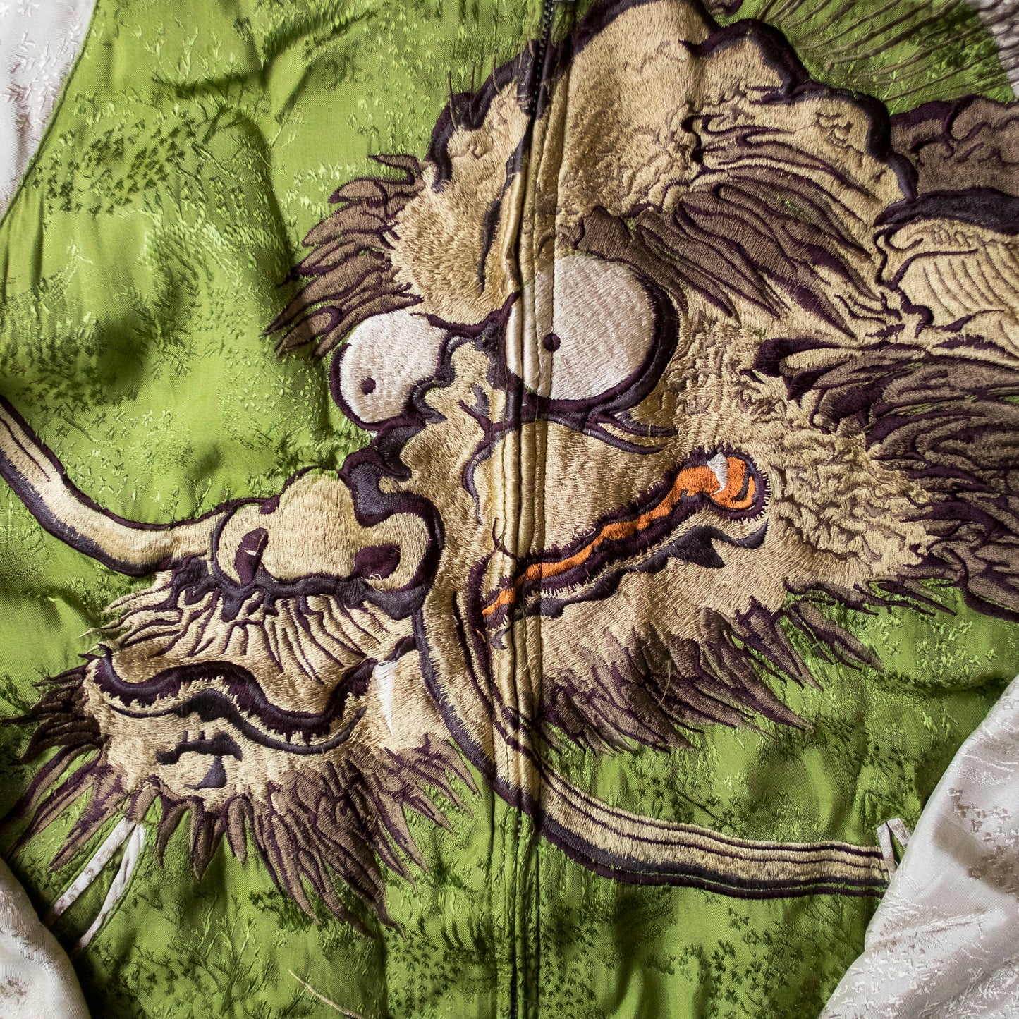 Samurai Ukiyo-e Dragon Reversible Sukajan Jacket Size L | Japanese Nihonga Inspired Souvenir Bomber