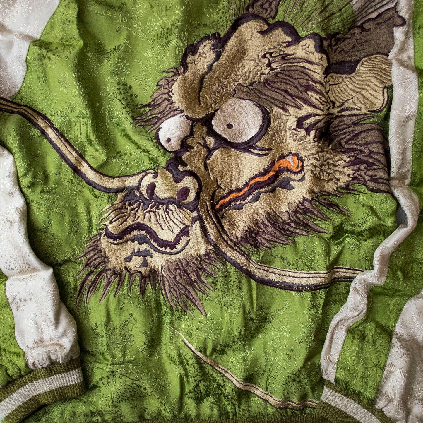 Samurai Ukiyo-e Dragon Reversible Sukajan Jacket Size L | Japanese Nihonga Inspired Souvenir Bomber
