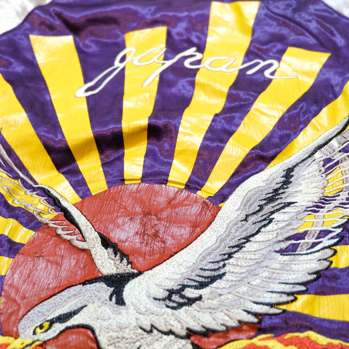 PPFM Peyton’s Place for Men Vintage Velvet Sukajan Jacket | Japanese Hinomaru Eagle Wolf Embroidery Souvenir Bomber Jacket Purple Size M-L