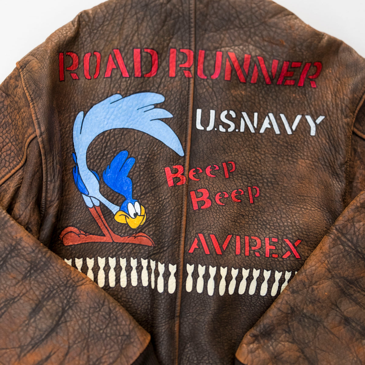 AVIREX Road Runner U.S. Navy Leather Flight Jacket Size M | Vintage Military Bomber Jacket