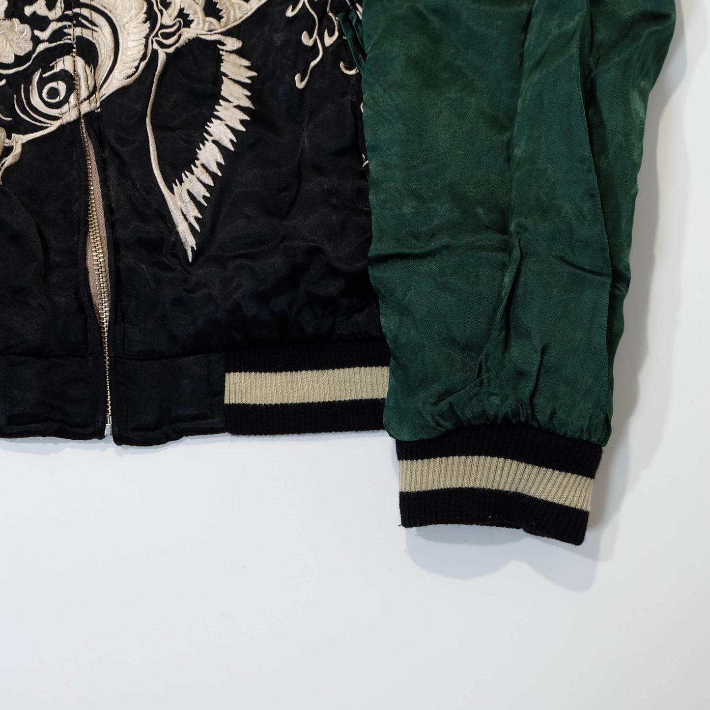 Traditional Japanese Koi Fish Wagara Embroidery Jacket Featuring Dynamic Water Motif & Vintage Yokosuka Style