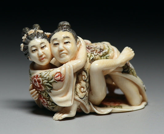 Japanese Erotica Shunga Lovers Foreplay Fetish Samurai Geisha Bijin Oiran Sagemono Okimono Doll Statue Art