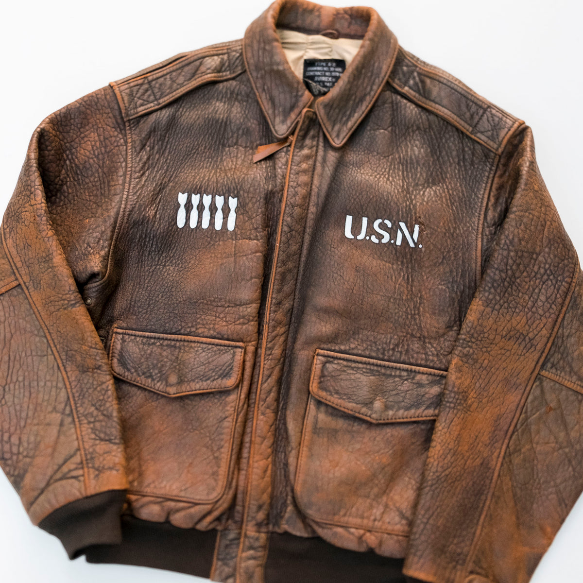 AVIREX Road Runner U.S. Navy Leather Flight Jacket Size M | Vintage Military Bomber Jacket
