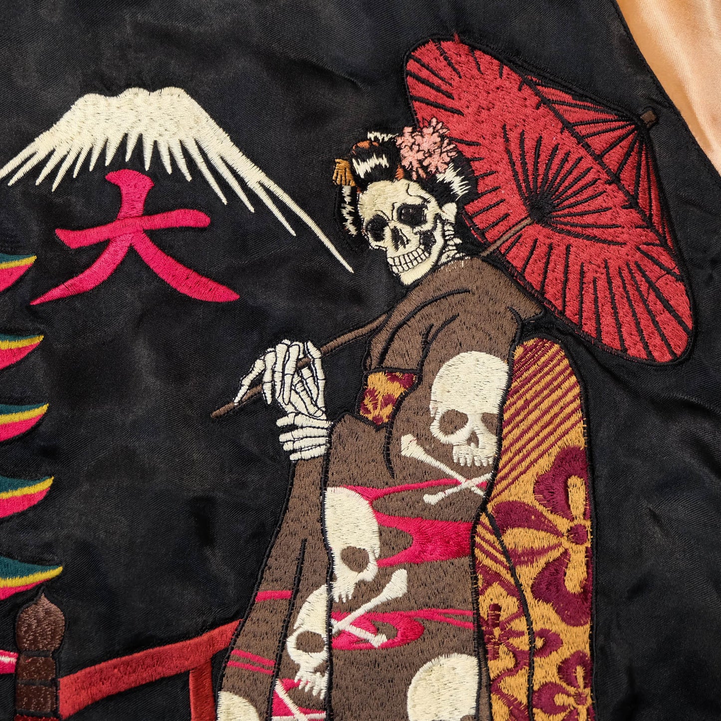 Vintage Japanese Sukajan Souvenir Jacket Reversible Dragon Skull Geisha Wagara Embroidery Yokosuka Bomber Jacket