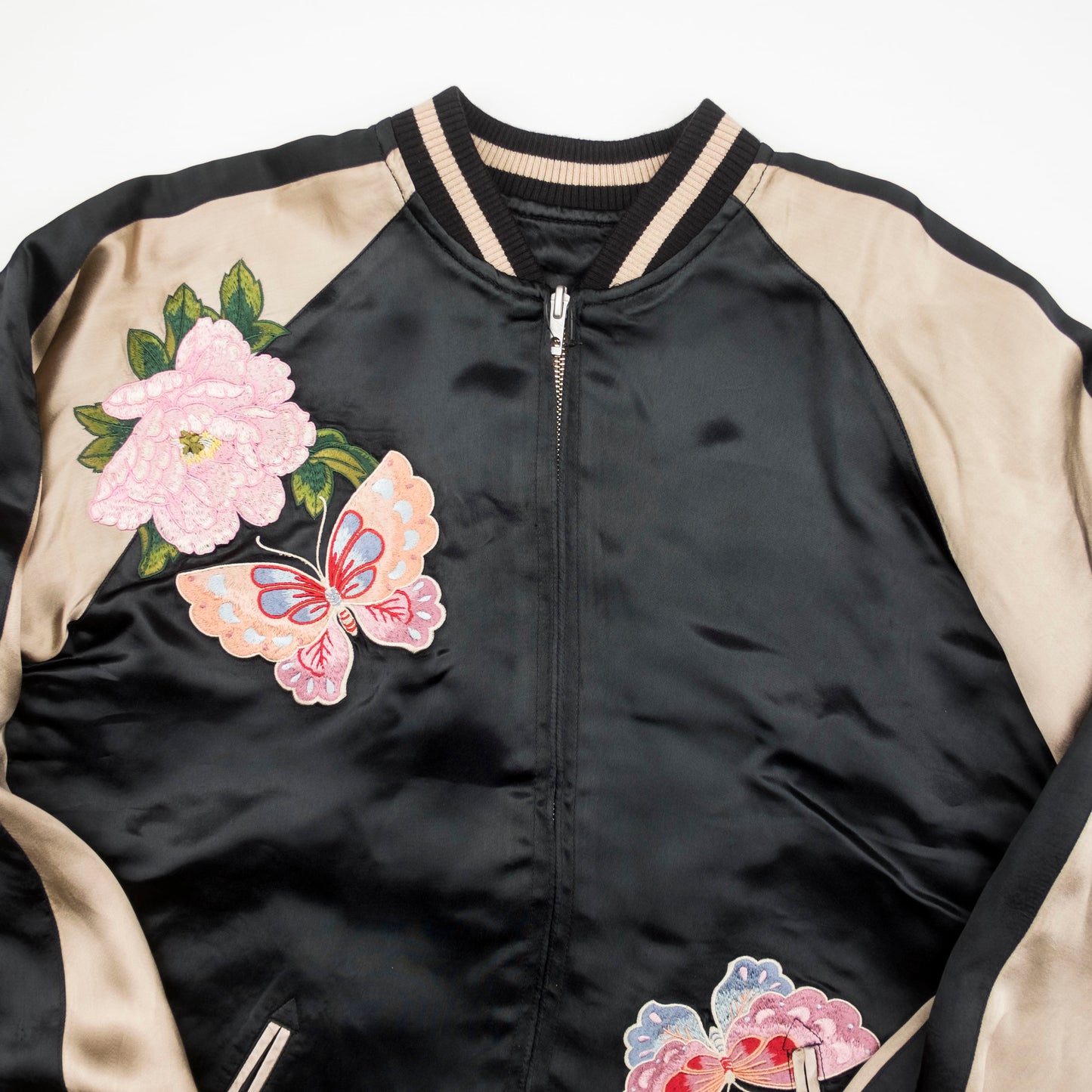 Sexy Chic Japanese Japan Butterfly Chocho Butterflies Floral Flowers Flower Garden Embroidered Embroidery Sukajan Sukajum Souvenir Reversible Jacket ( Size : L )
