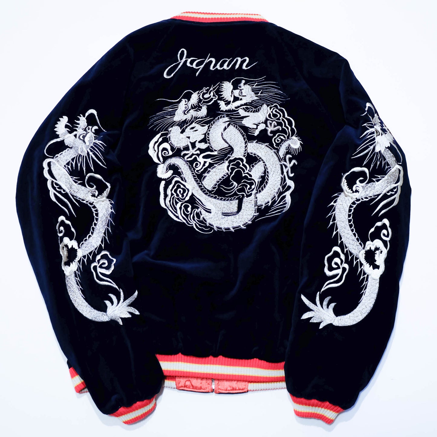 Japanese Velvet Padded Sukajan Reversible Yokosuka Bomber Jacket Dragon & Skull Embroidery Size M