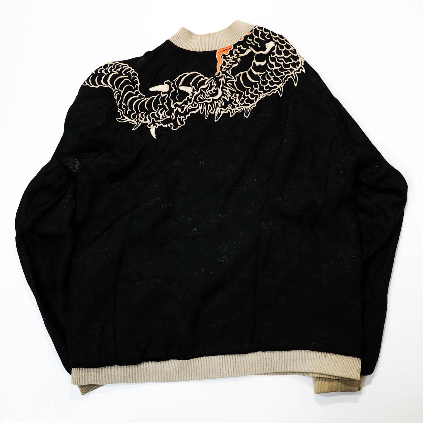 Japanese Sukajan Jacket XL Dragon & Koi Carp Water Wave Embroidery Reversible Yokosuka Bomber