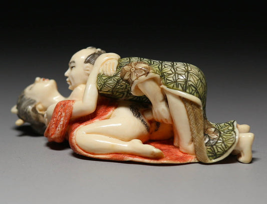 Japanese Shunga Ukiyoe Utamaro Erotica Sensual Samurai Geisha Oiran Sex Art Fetish Play NETSUKE Statue Okimono Doll Collectible #2