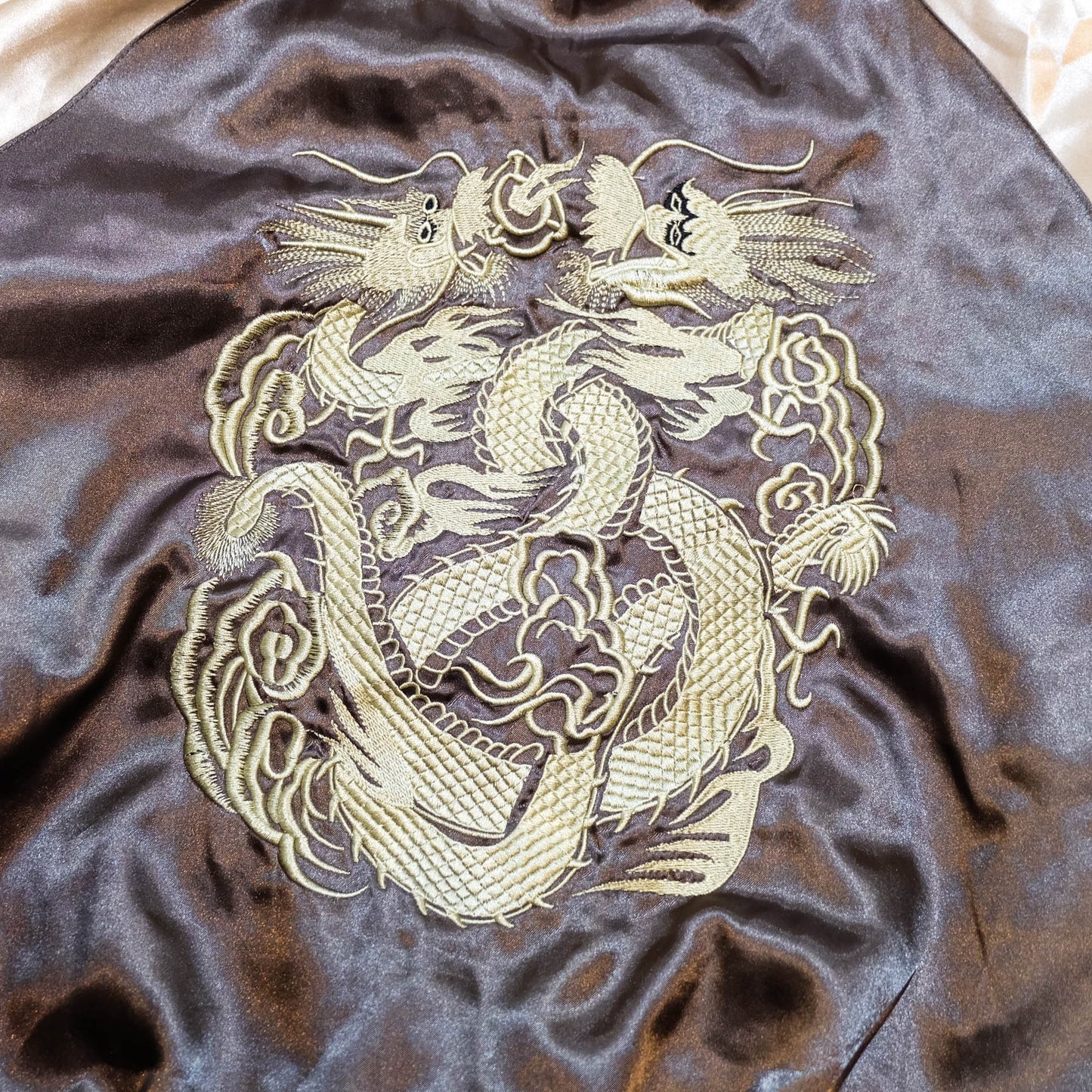 Brown Tiger × Dragon Embroidered Sukajan Jacket Japanese Souvenir Bomber Jacket M-L | Vintage Yokosuka Style Streetwear Wearable Art