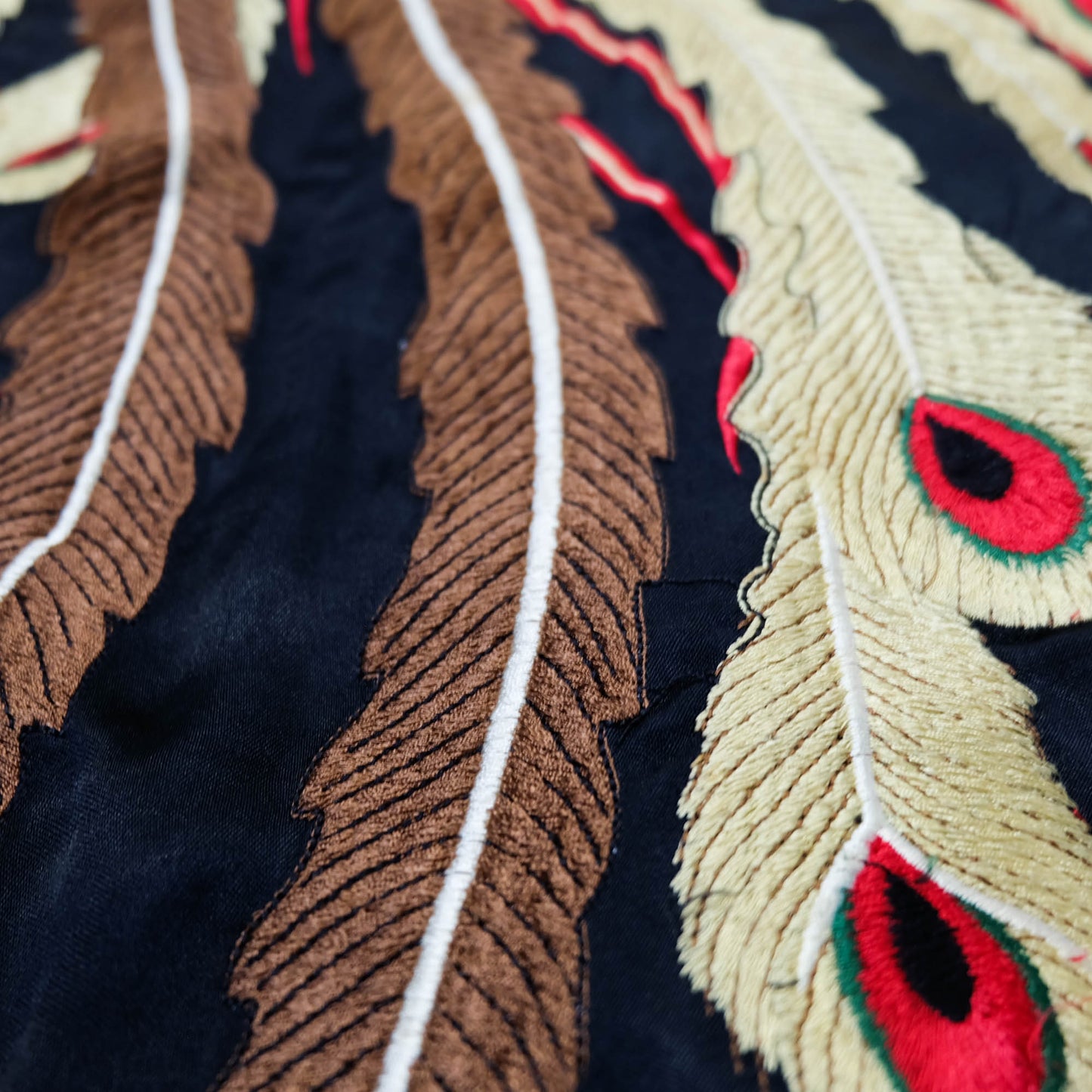 Vintage-Inspired Wagara Embroidered Jacket Featuring Majestic Kujaku Peacock Feathers, Phoenix Bird & Traditional Japanese Textile Art