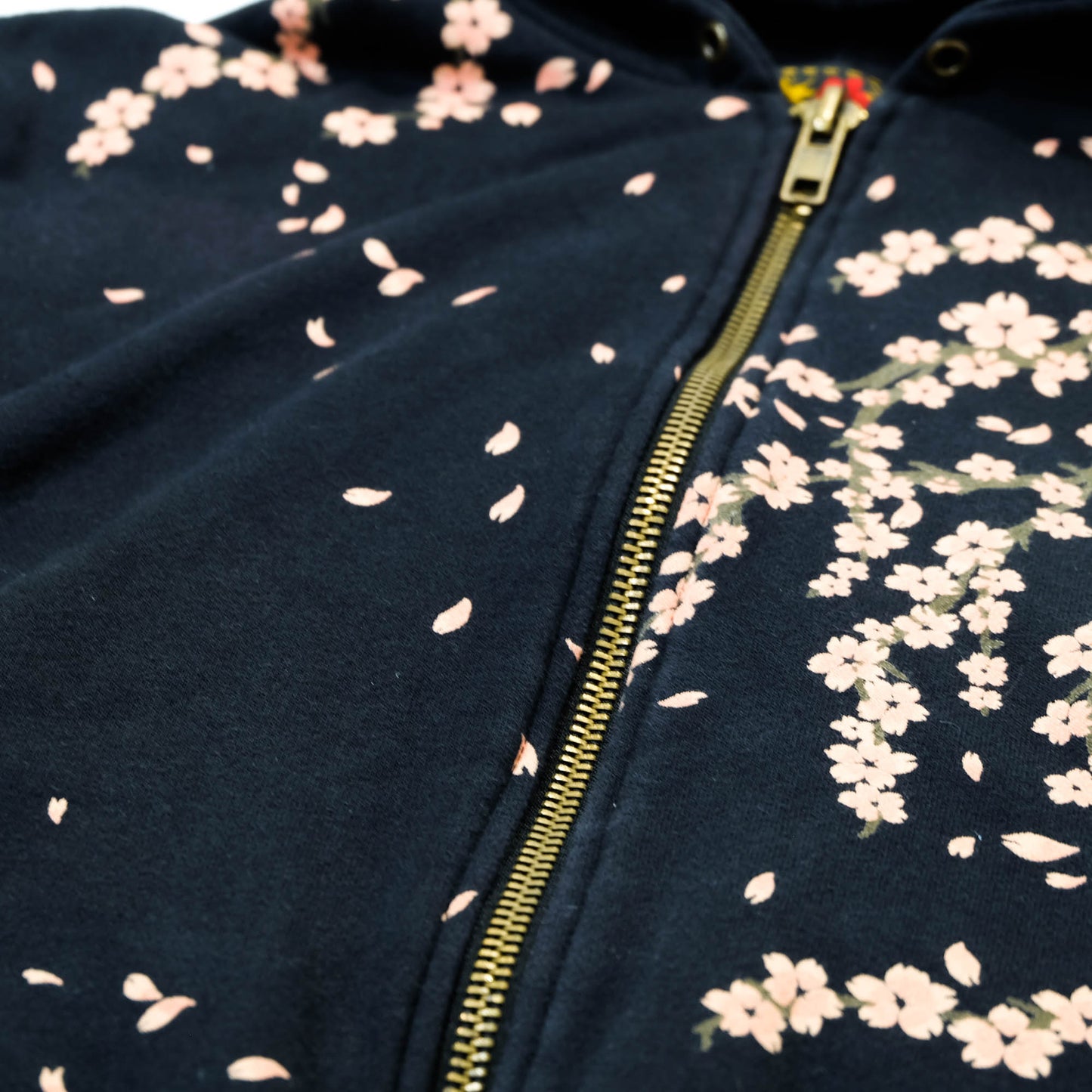 Elegant Japanese Streetwear Hoodie with Cascading Sakura Branch Embroidery, Falling Petals and Wagara-Inspired Floral Art