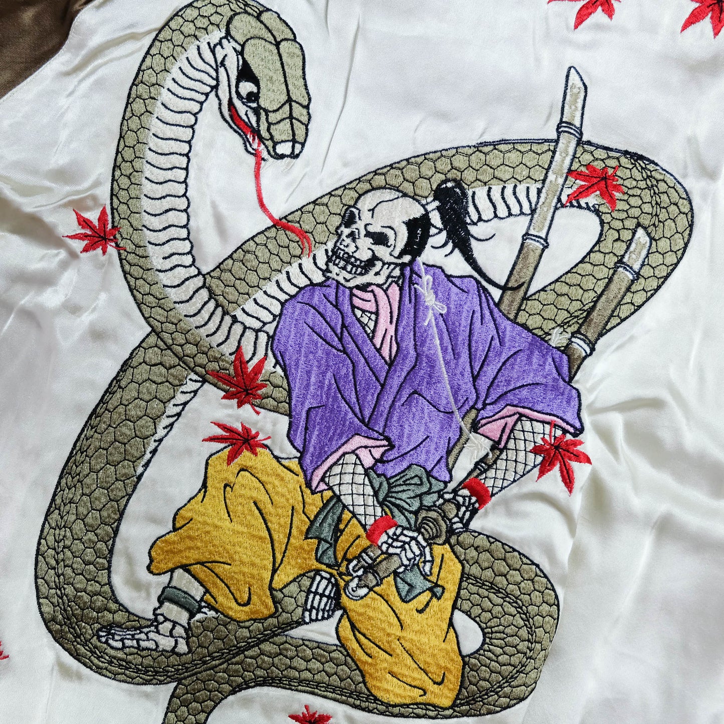 Japanese Vintage Reversible Street Fashion Cropped Heads Snake Hebi Dragon Samurai Punk Rockabilly Souvenir Sukajan Jacket