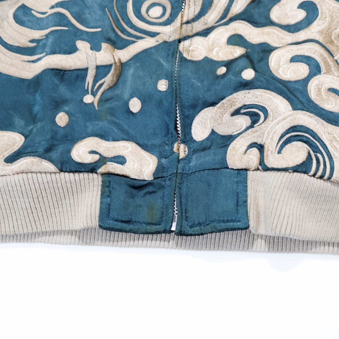 Japanese Sukajan Jacket XL Dragon & Koi Carp Water Wave Embroidery Reversible Yokosuka Bomber