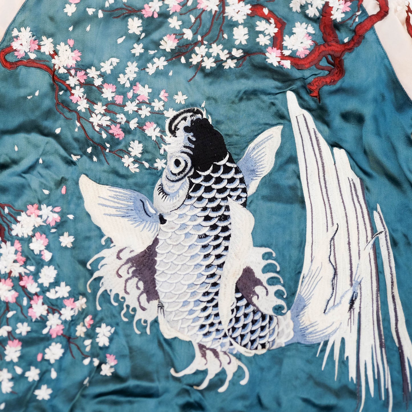 Japanese Sukajan Souvenir Jacket – Koi Carp, Sakura & Japan Map Reversible Embroidered Bomber Jacket