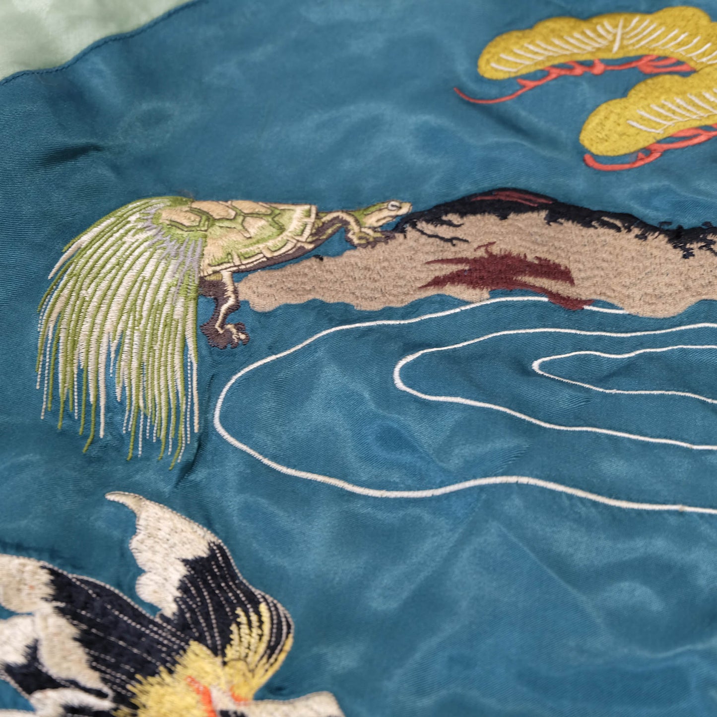 Elegant Japanese Embroidered Jacket Featuring Traditional Kingyo Goldfish, Water Ripples & Edo-Inspired Artwork