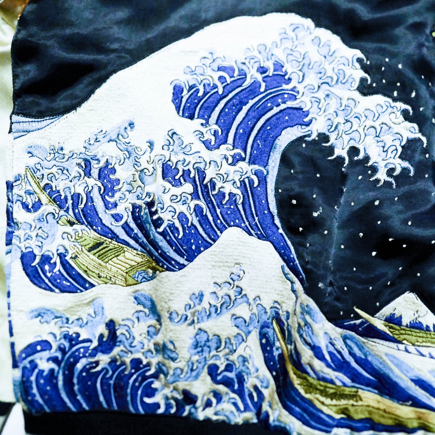 Rare Japanese Oni Wind & Thunder Gods × Great Wave Embroidered Rayon Souvenir Jacket