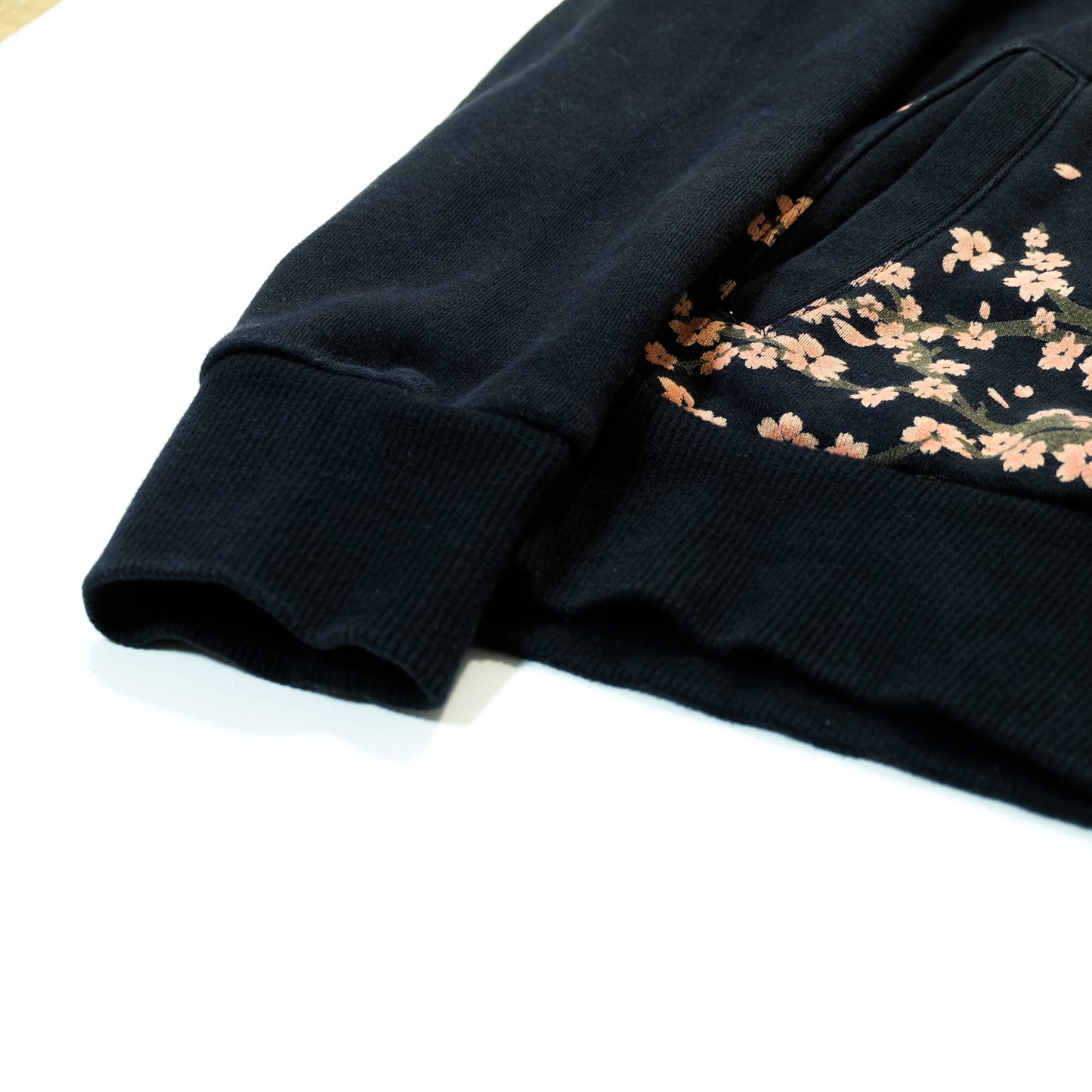 Elegant Japanese Streetwear Hoodie with Cascading Sakura Branch Embroidery, Falling Petals and Wagara-Inspired Floral Art