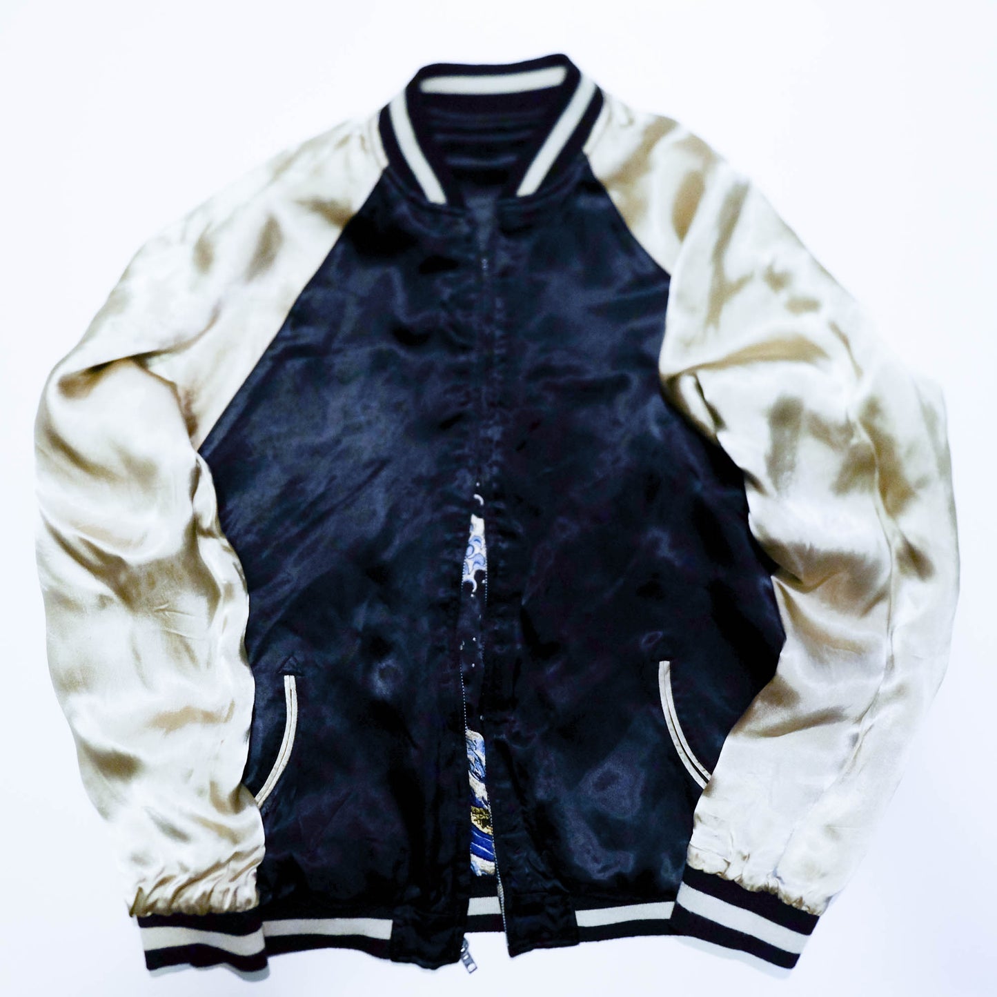 Rare Japanese Oni Wind & Thunder Gods × Great Wave Embroidered Rayon Souvenir Jacket
