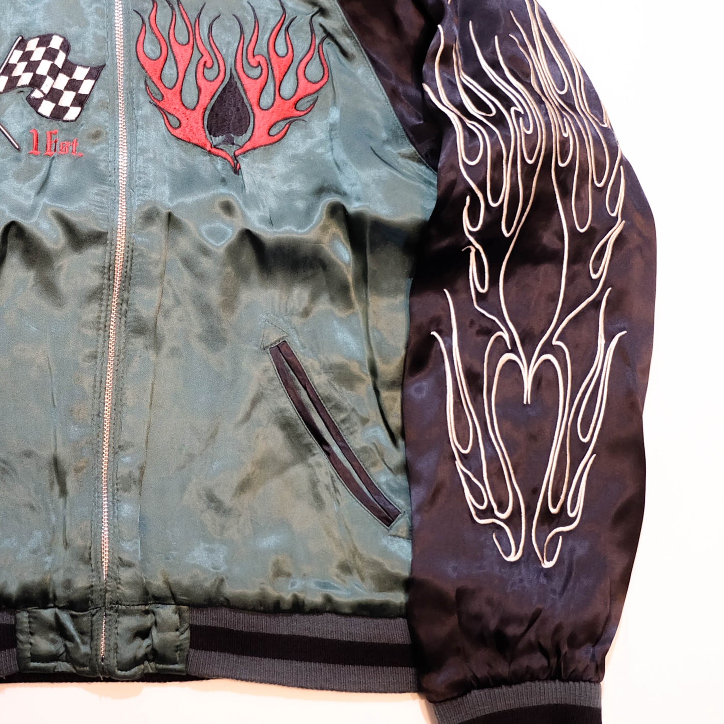 Vintage Japanese Sukajan Jacket Velvet Bomber | Skull Tiger Dragon Hot Rod Embroidery Streetwear Jacket Size S-M