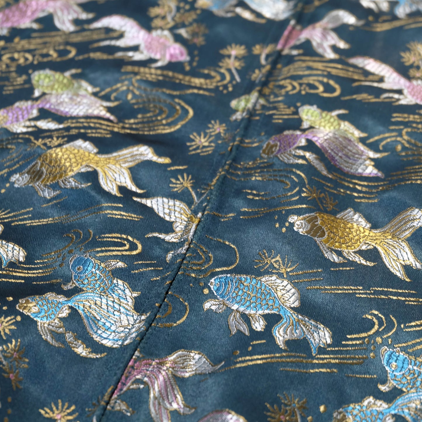 Elegant Japanese Embroidered Jacket Featuring Traditional Kingyo Goldfish, Water Ripples & Edo-Inspired Artwork