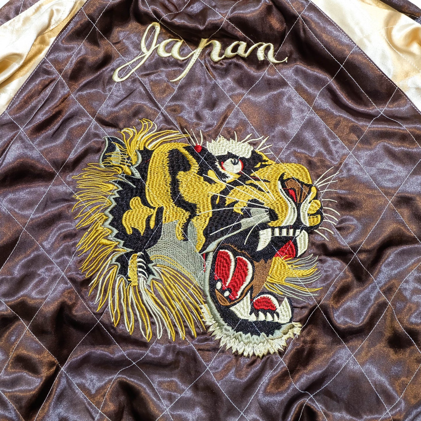 Brown Tiger × Dragon Embroidered Sukajan Jacket Japanese Souvenir Bomber Jacket M-L | Vintage Yokosuka Style Streetwear Wearable Art