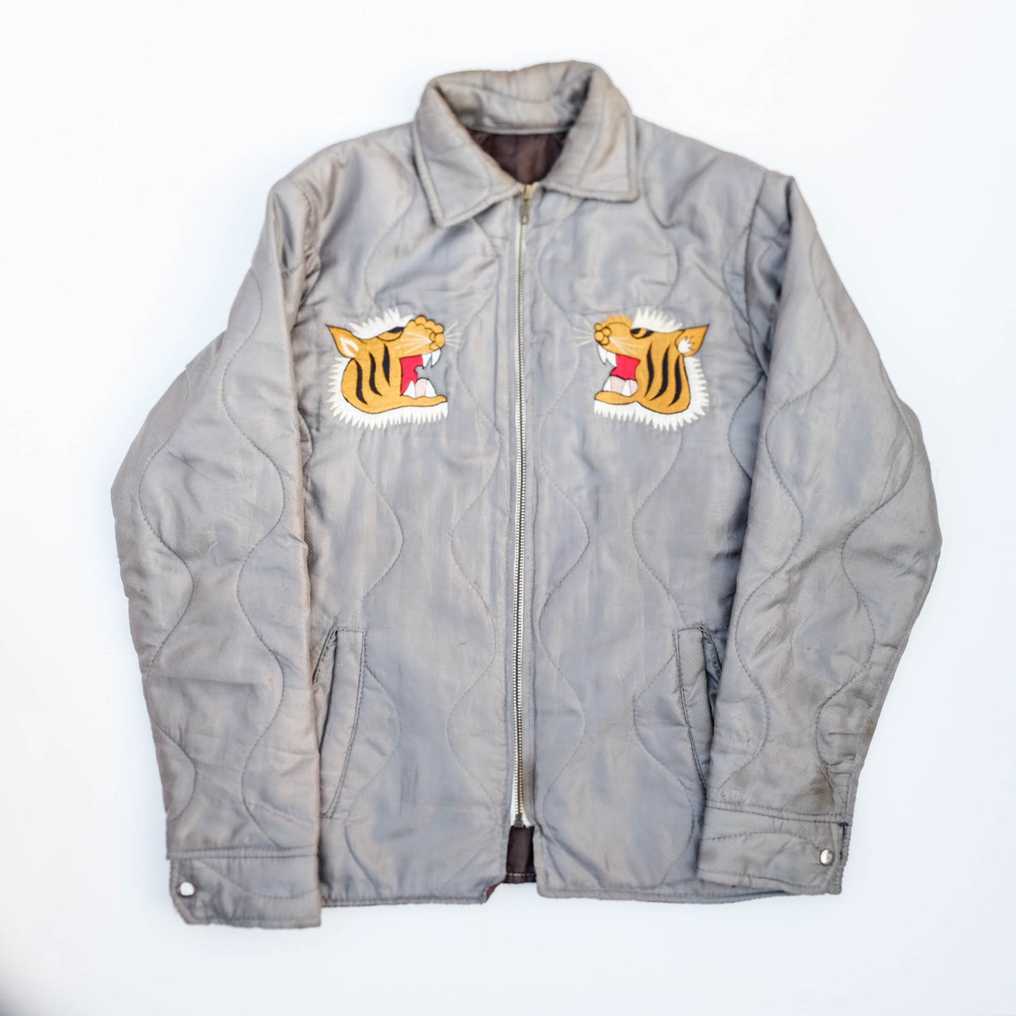 Japanese Vintage Sukajan Style Quilted Jacket – Tiger Embroidery Reversible Souvenir Jacket