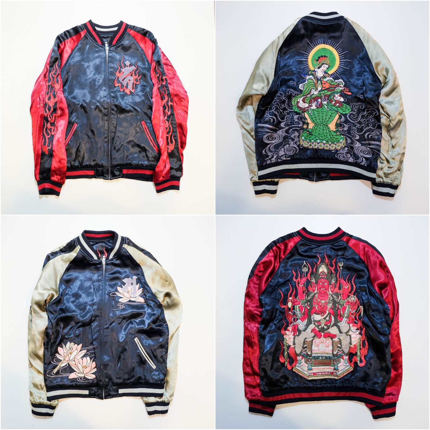Satori Vintage Sukajan Jacket Size S-M | Japanese Embroidery Dragon Deity Fudō Myōō Lotus & Buddhist Art Souvenir Bomber Jacket