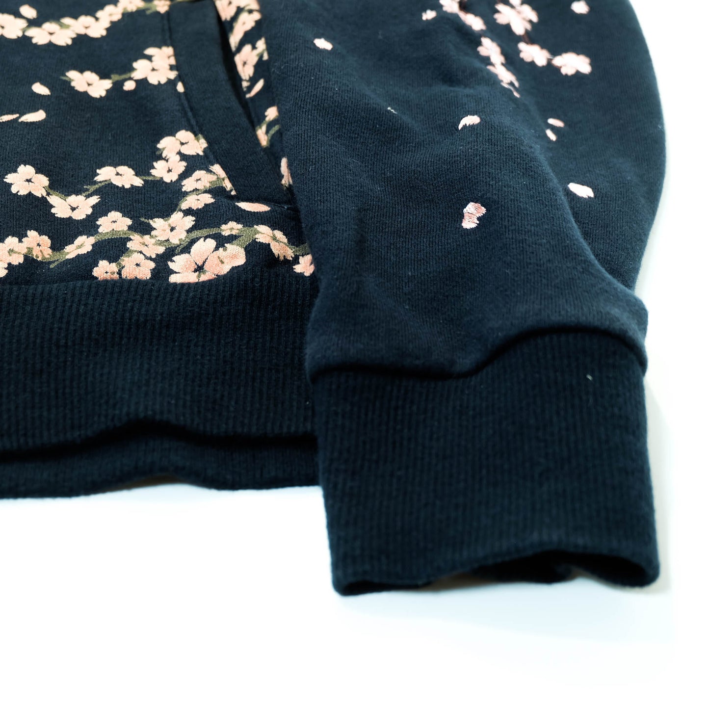 Elegant Japanese Streetwear Hoodie with Cascading Sakura Branch Embroidery, Falling Petals and Wagara-Inspired Floral Art