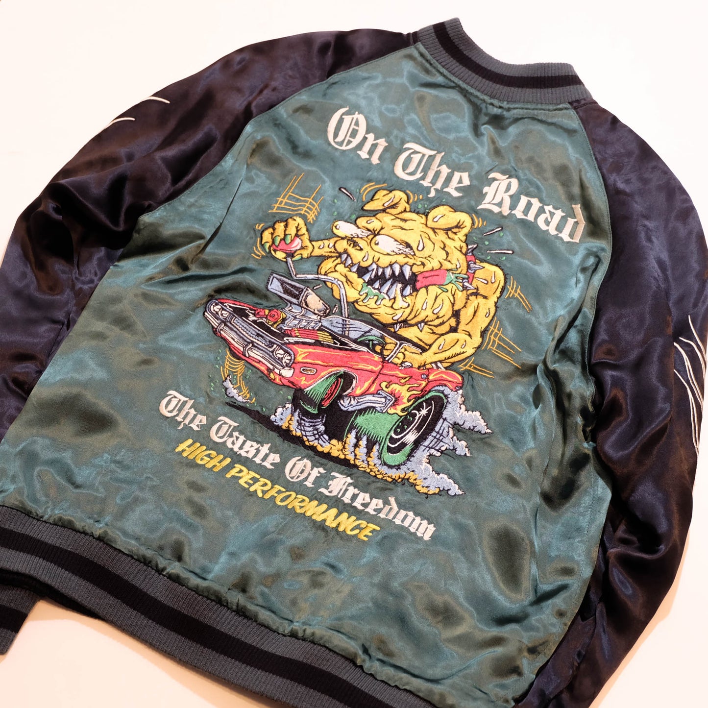 Vintage Japanese Sukajan Jacket Velvet Bomber | Skull Tiger Dragon Hot Rod Embroidery Streetwear Jacket Size S-M