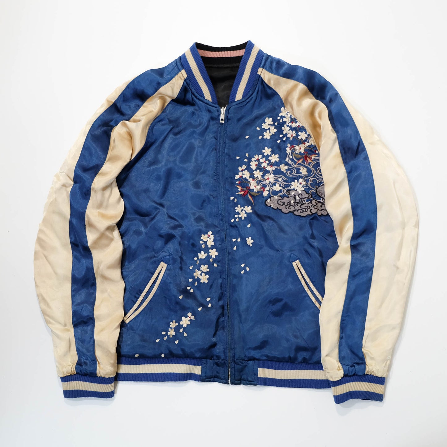 Vintage Japanese Sukajan Souvenir Jacket Reversible Dragon Skull Geisha Wagara Embroidery Yokosuka Bomber Jacket