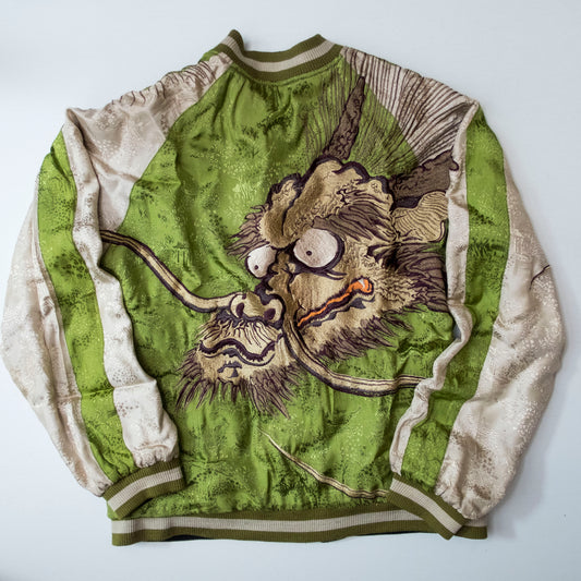 Samurai Ukiyo-e Dragon Reversible Sukajan Jacket Size L | Japanese Nihonga Inspired Souvenir Bomber