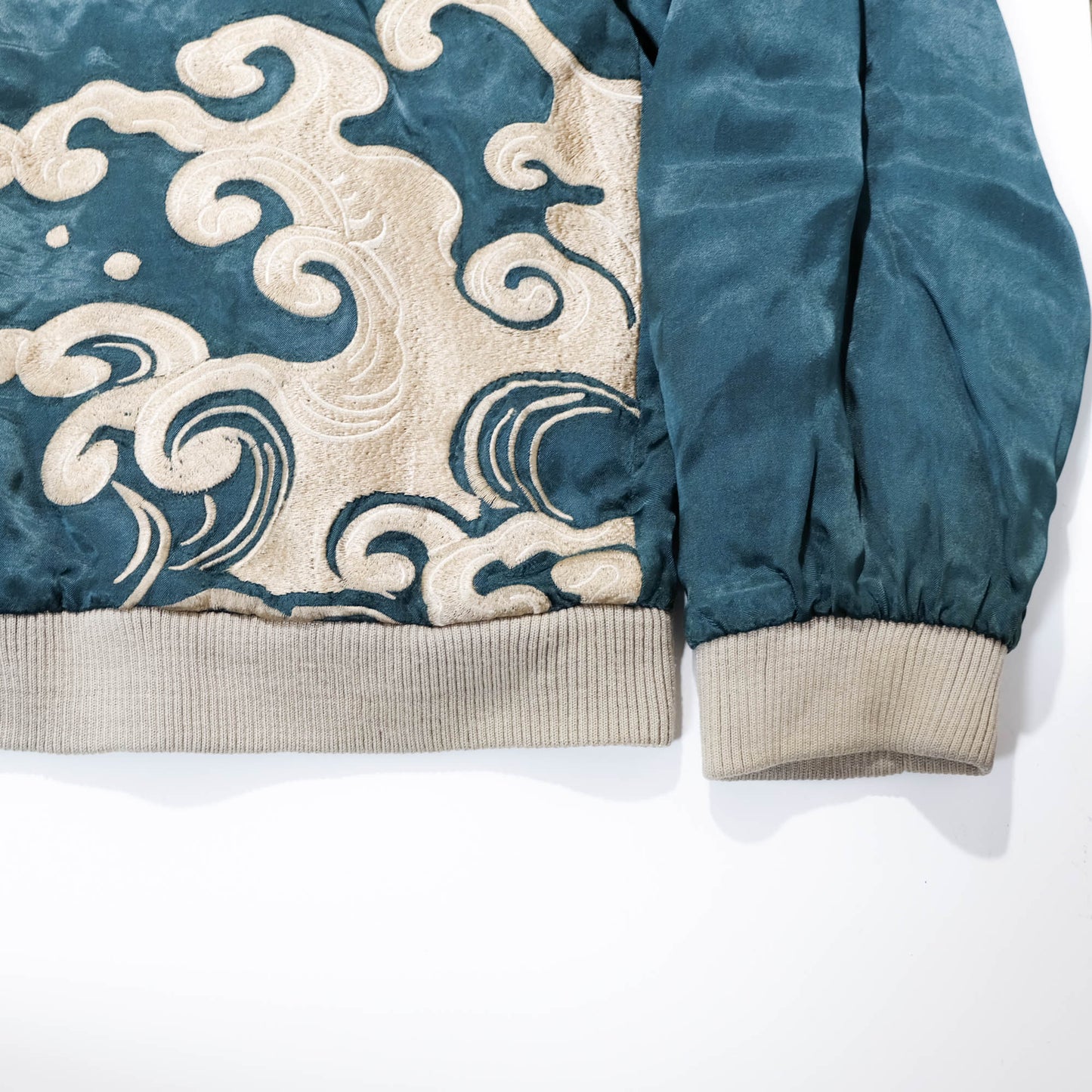 Japanese Sukajan Jacket XL Dragon & Koi Carp Water Wave Embroidery Reversible Yokosuka Bomber