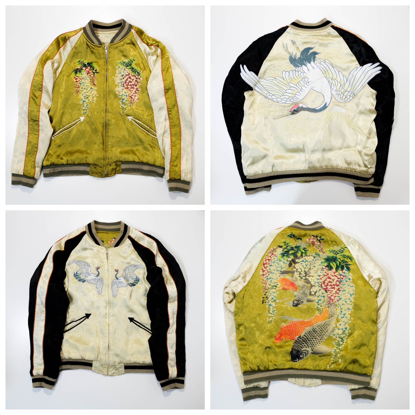 Kula Eternal Sukajan Jacket Reversible Japanese Souvenir Jacket Crane Koi Fish Wisteria Embroidery Size M